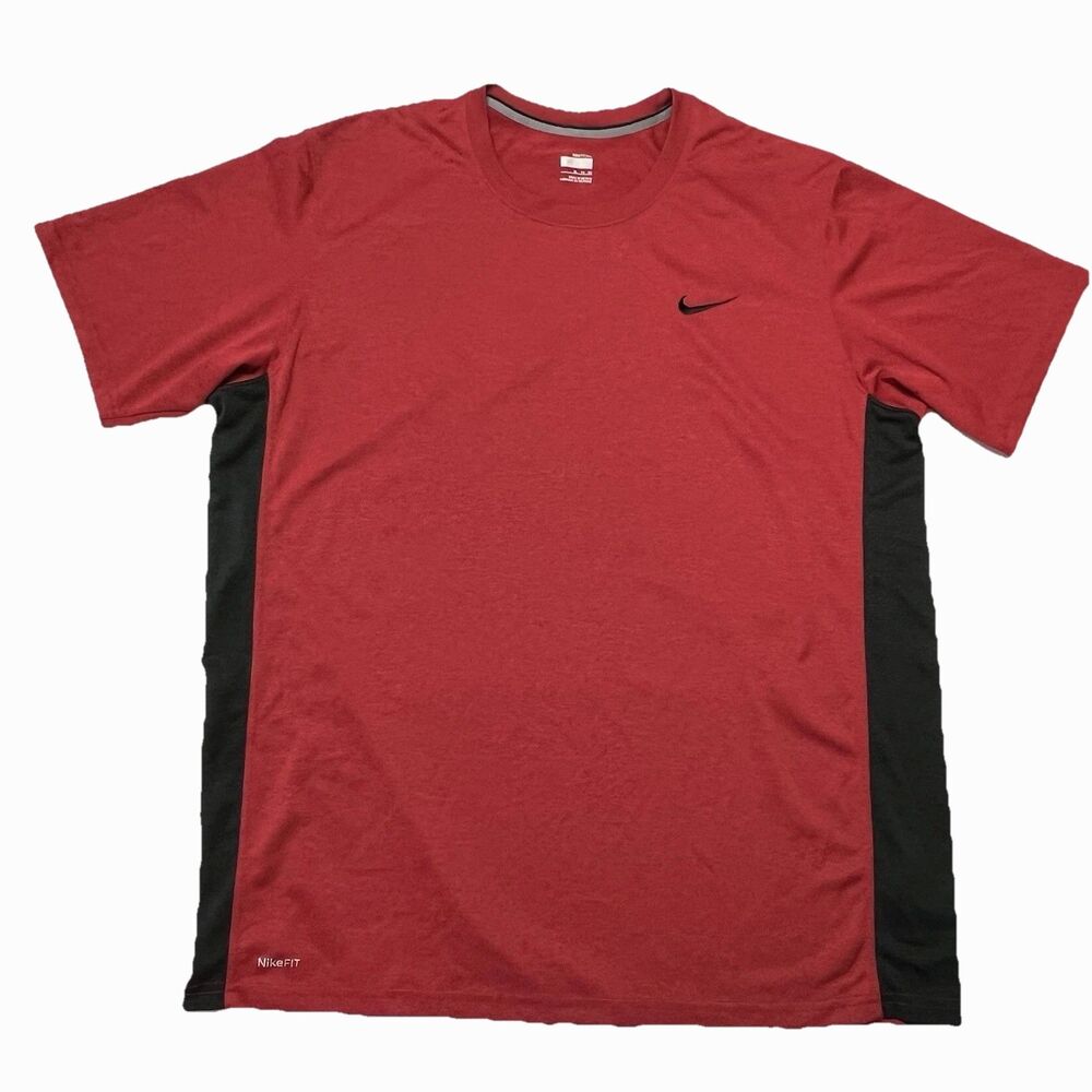 Vintage Nike NikeFit Dry T-Shirt Polyester Embroidered Swoosh Size XL Red Black
